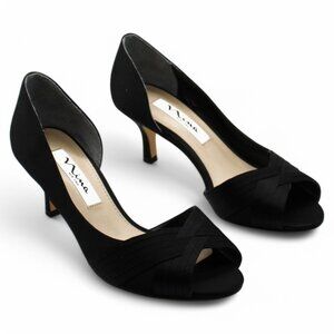 NINA Womens Black Woven D Orsay Crisscross Straps Comfort Woven Contesa Kitten H